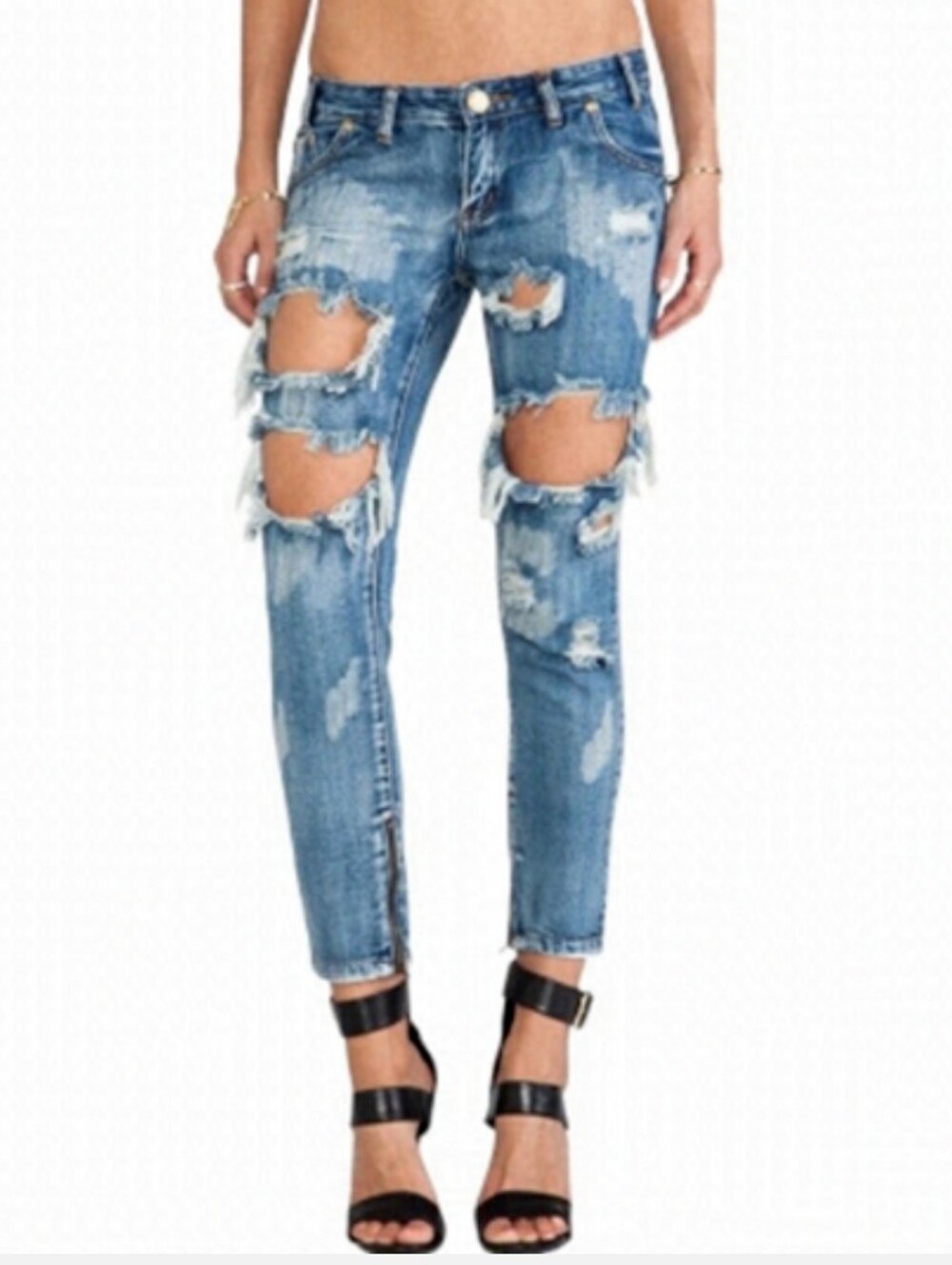 One Teaspoon Ripped Light Blue Boyfriend Jeans trashed freebird